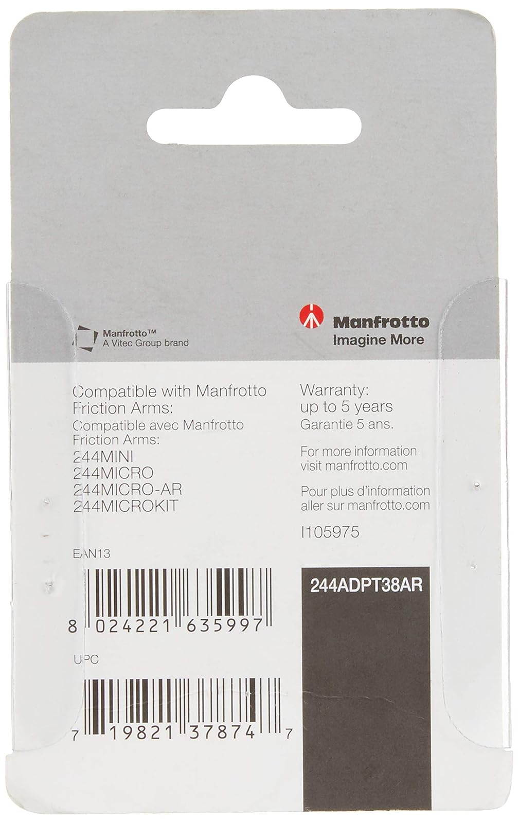 Manfrotto 244ADPT38AR - Adaptador antirotación (negro)