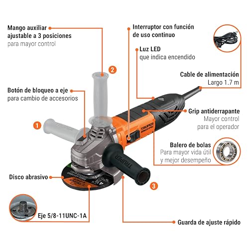 Truper ERGO-45110 Esmeriladora angular 4-1/2" 1100 W, ERGO PRO, Truper