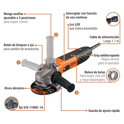 Truper ERGO-45110 Esmeriladora angular 4-1/2" 1100 W, ERGO PRO, Truper
