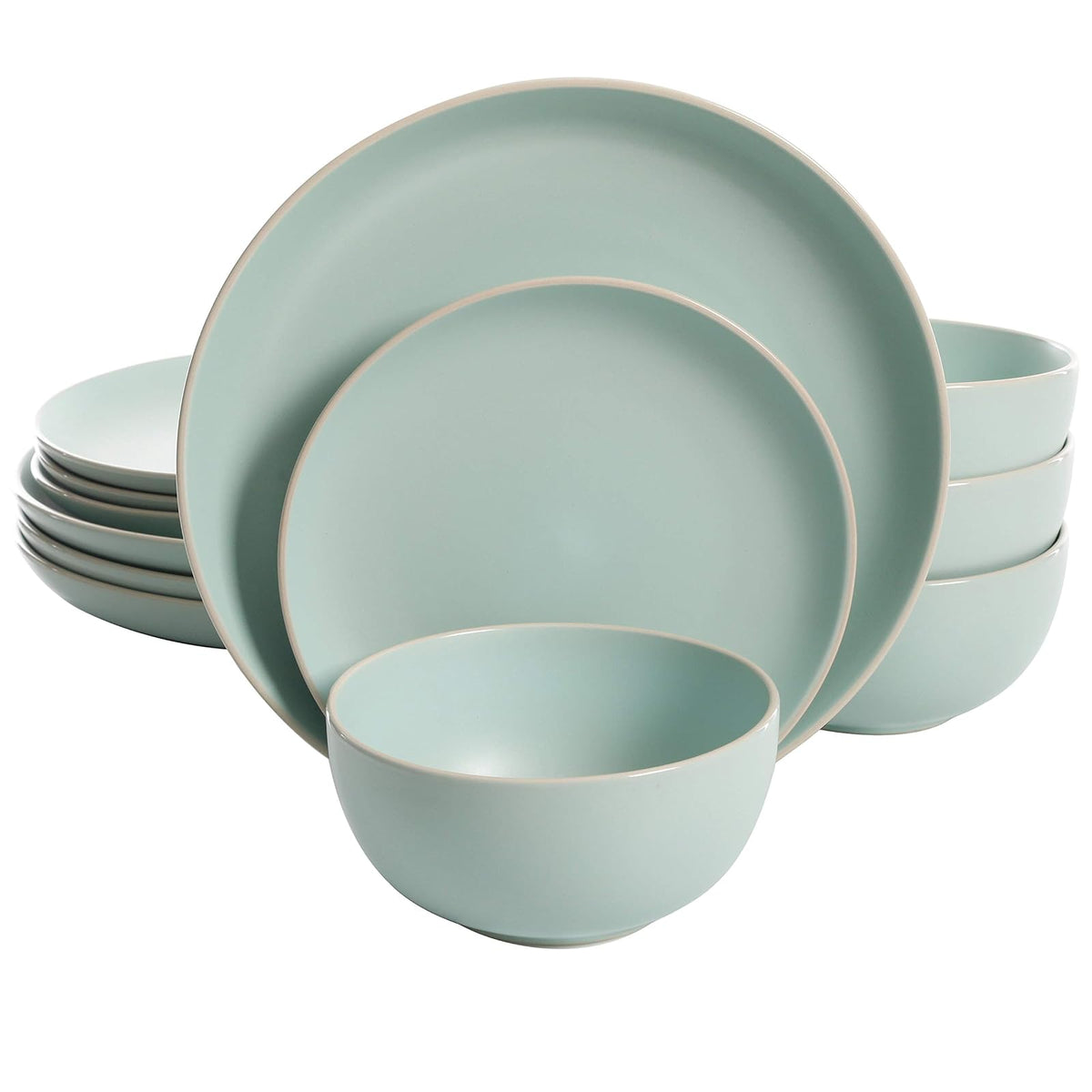 Gibson Home Vajilla Rockaway de Cerámica, Servicio para 4 (12 Piezas) - verde azulado