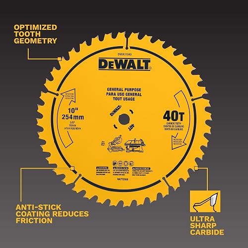 DEWALT - Hoja de sierra de mesa, 10 pulgadas, 40 dientes, con acabado fino, carburo ultra afilado (DWA11040)