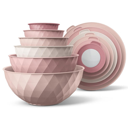 Cook with Color Juego de Cuencos de Acero Inoxidable con Tapas, 12 Piezas - Rosado diamond