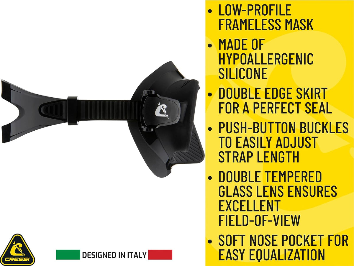 Cressi Lightweight Frameless Mask for Spearfishing, Freediving, and Snorkeling- Flexible and Sturdy- Rombo: Designed in Italy