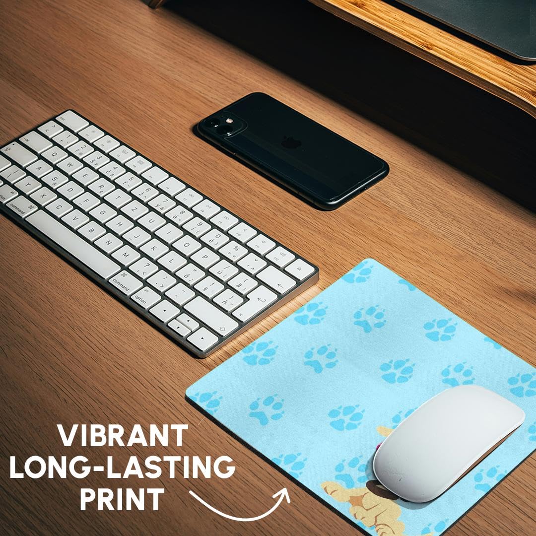 3dRose 8 x 8 x 0.25 Inches Mouse Pad, Cocker Spaniel and Pawprints with Blue Pattern (mp_63070_1)