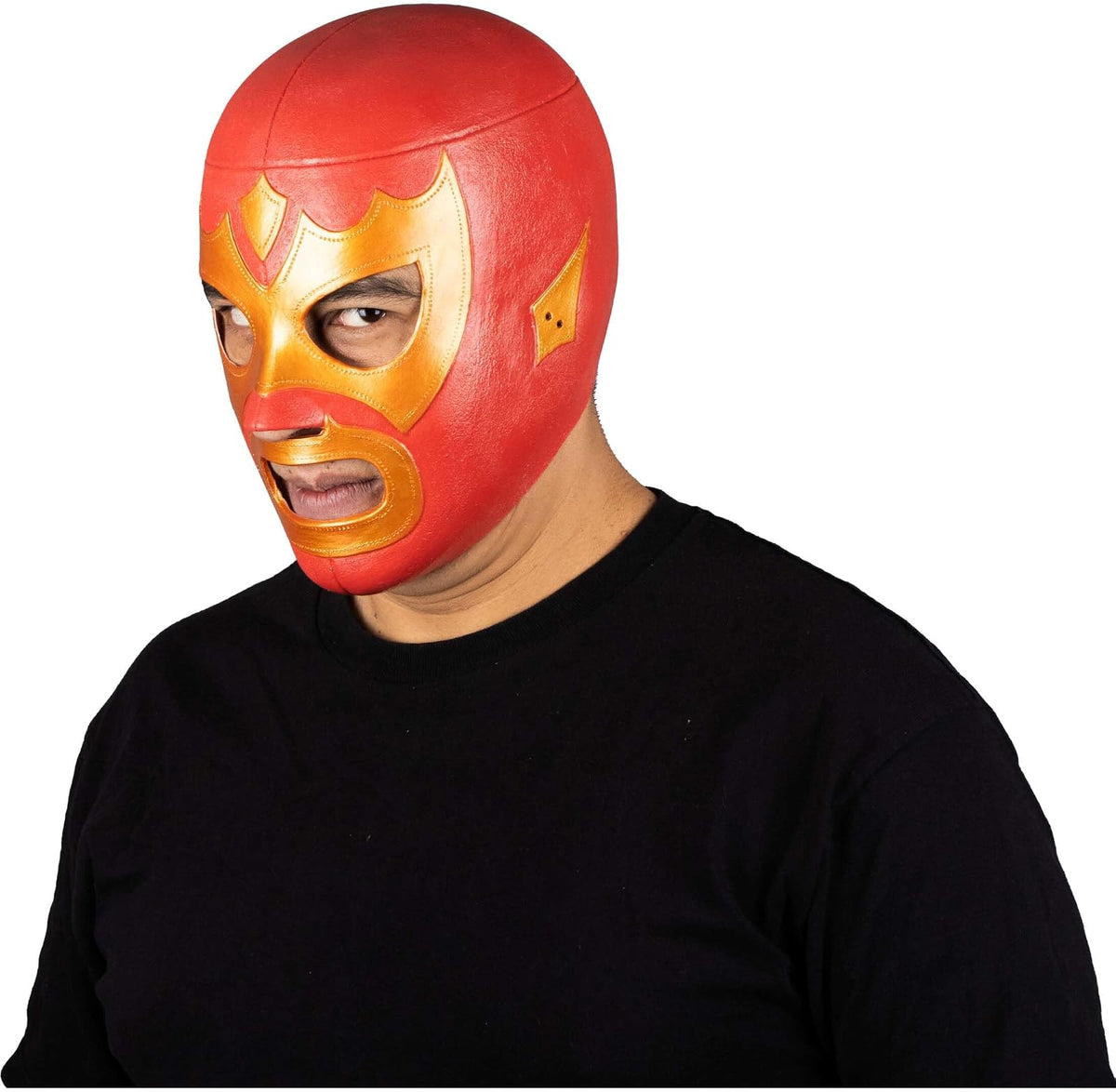 REV Máscara De Luchador Mexicano Guerrero Escarlata Para Adulto, Diseño Rojo Y Dorado Enmascarado De Lucha Libre, Ideal Para Halloween, Eventos Deportivos, Cosplay, Porras Y Partidos