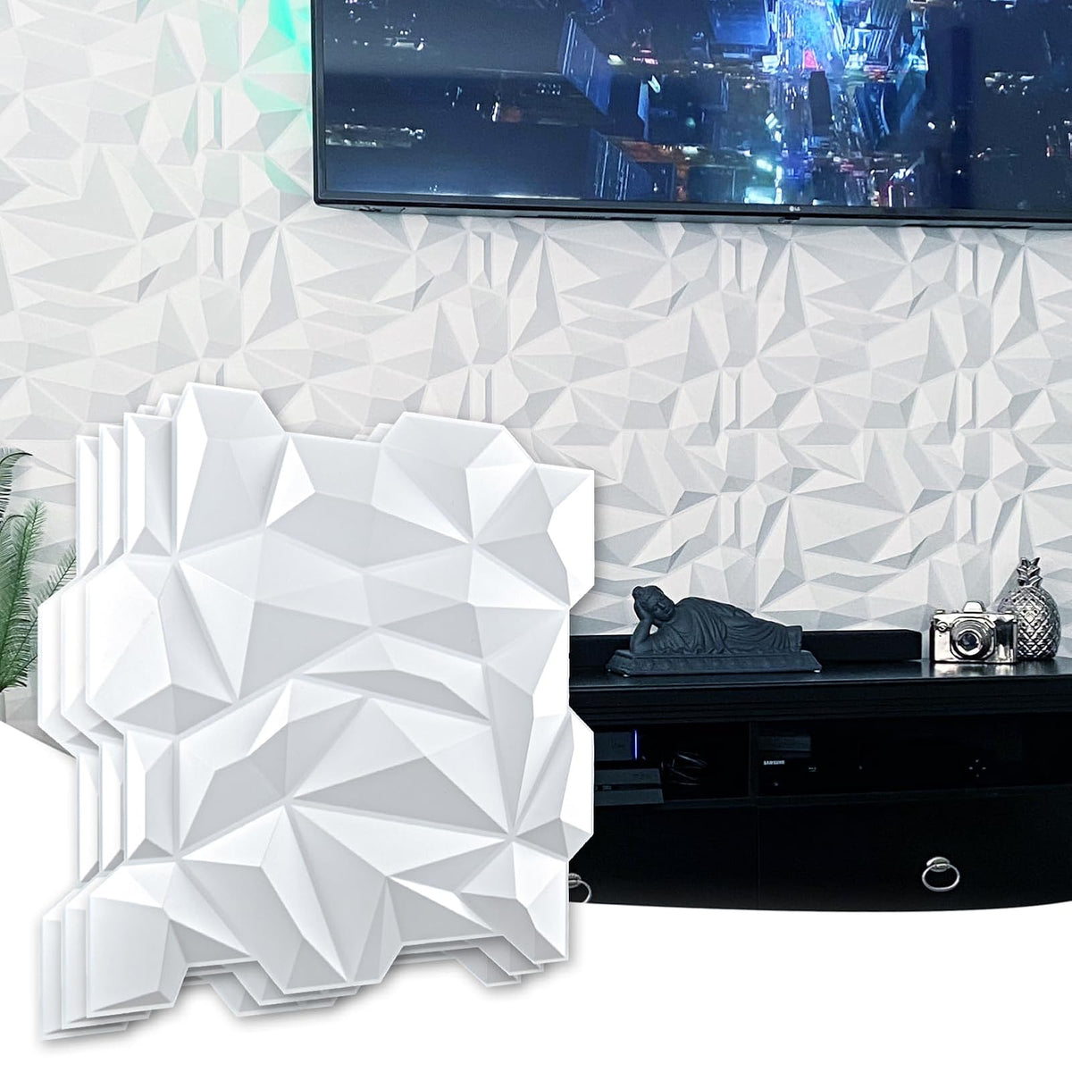 Art3d Panel de Pared 3D 19.7 x 19.7 Pulgadas Blanco (12 Unidades)