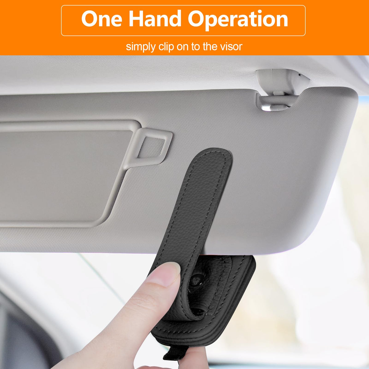 Tecfino - Soporte de anteojos de sol para visera de automóvil, paquete de 2 clips magnéticos de piel para visera de automóvil, soporte para anteojos de automóvil y clip para tarjeta de boletos, soporte para anteojos para accesorios de visera de automóvil (negro)