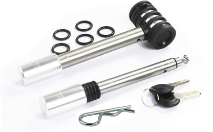 MaxxHaul 50152 - Juego de pasadores de Bloqueo de Enganche de Acero Inoxidable de 5/8 Pulgadas y 1/2 Pulgadas de diámetro con Clip de Seguridad y Juntas tóricas antirsonajero para receptores de
