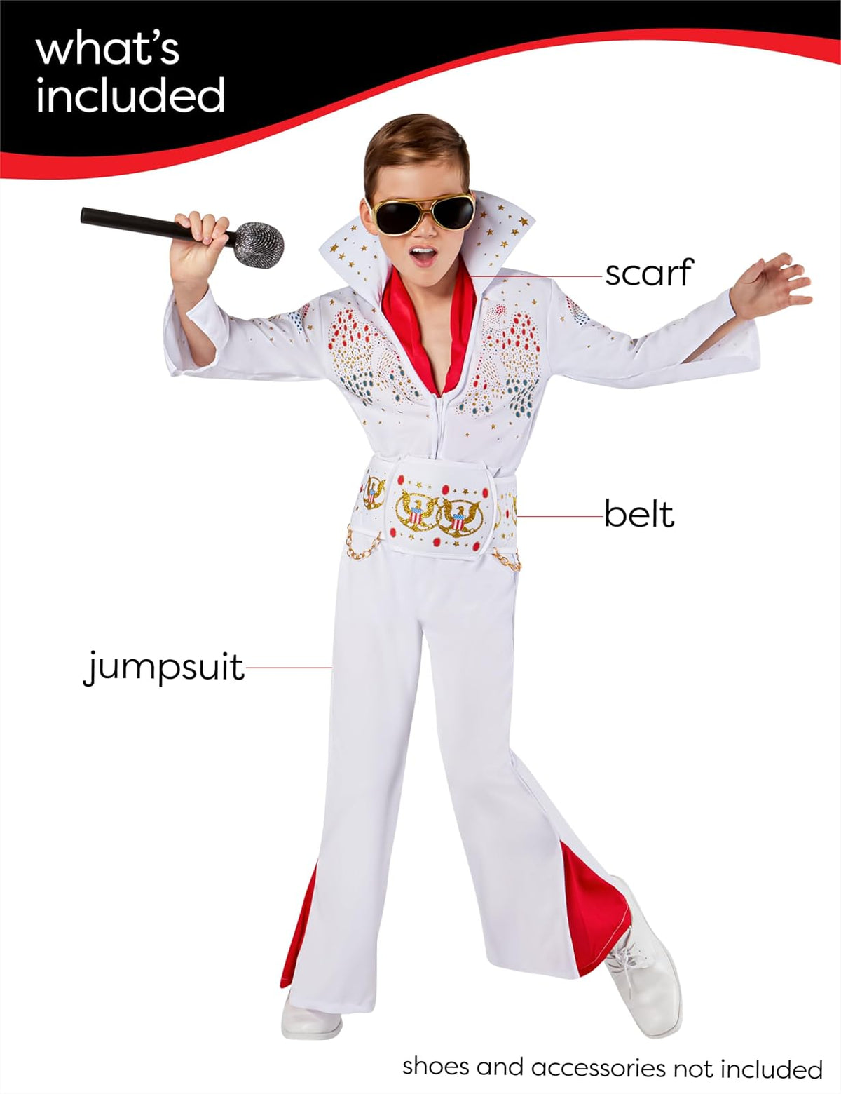 Rubie's Deluxe Elvis Disfraz de niño, Disfraces, Un Solo Color, Pequeño