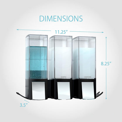 Better Living Products 77384 CLEVER Dispensador triple de jabón y ducha, negro/cromo