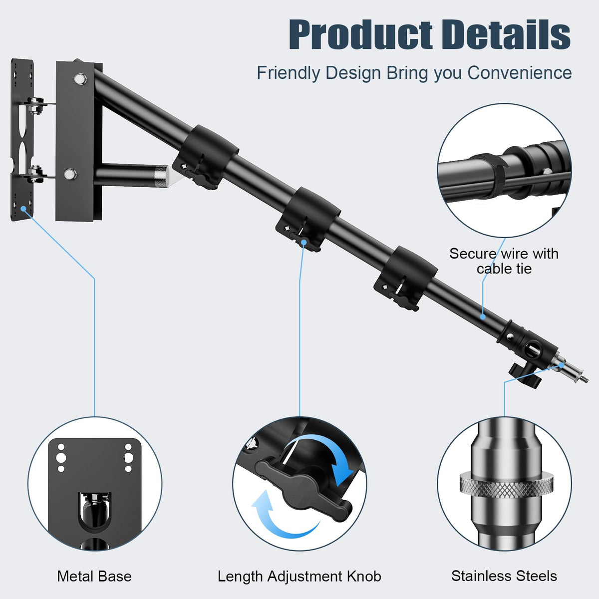Anautin - Soporte de Anillo de luz – Brazo de Brazo Triangular para Montaje en Pared, 43 pulgadas/110 cm