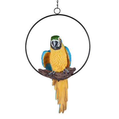Design Toscano - Anillo Colgante para pájaro, diseño de Polly in Paradise, Estatua para Interior/Exterior, tamaño Mediano de 14 Pulgadas de Alto, Resina de Piedra fundida, Acabado Azul Amarillo