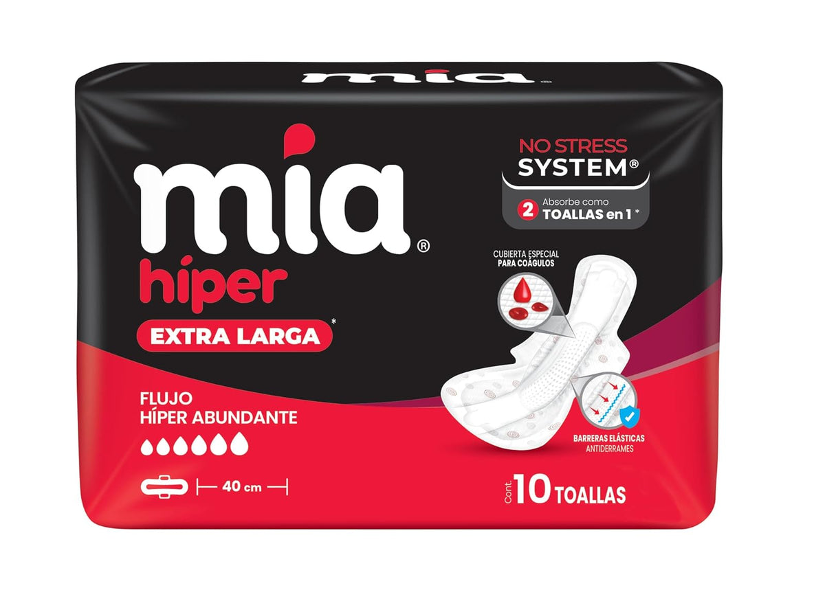 Mia Hiper Larga Toalla Femenina 120 Toallas 12/10, 120 unidad, 12