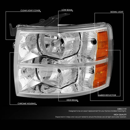 DNA Motoring Par de Faros Delanteros Cromados/Ámbar, HL-OH-CSIL07-CH-AM [compatible con Silverado 1500 07-14/2500 HD 3500]