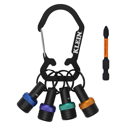 KLEIN TOOLS K33850 | Llavero Portapuntas | Brocas Hexagonales 1/4 | Colores | Organiza tus brocas hexagonales de 1/4 pulgadas en un llavero con mosquetón y bandas de color para identificarlas rápido.