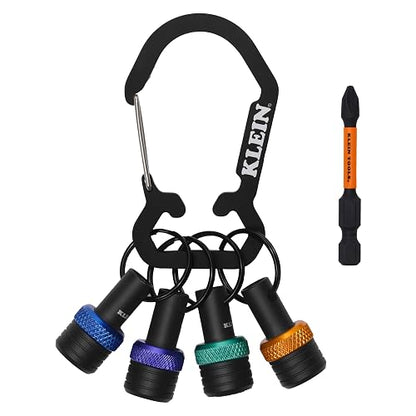 KLEIN TOOLS K33850 | Llavero Portapuntas | Brocas Hexagonales 1/4 | Colores | Organiza tus brocas hexagonales de 1/4 pulgadas en un llavero con mosquetón y bandas de color para identificarlas rápido.
