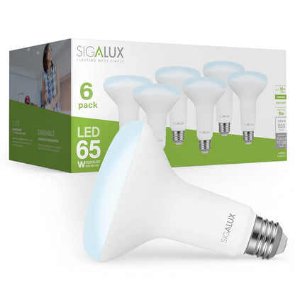 Sigalux - Luces LED de inundación para interiores, foco LED BR30 equivalente a 65 W, foco empotrable regulable de 650 lm, 5000 K, bombillas abultadas con base E26 UL