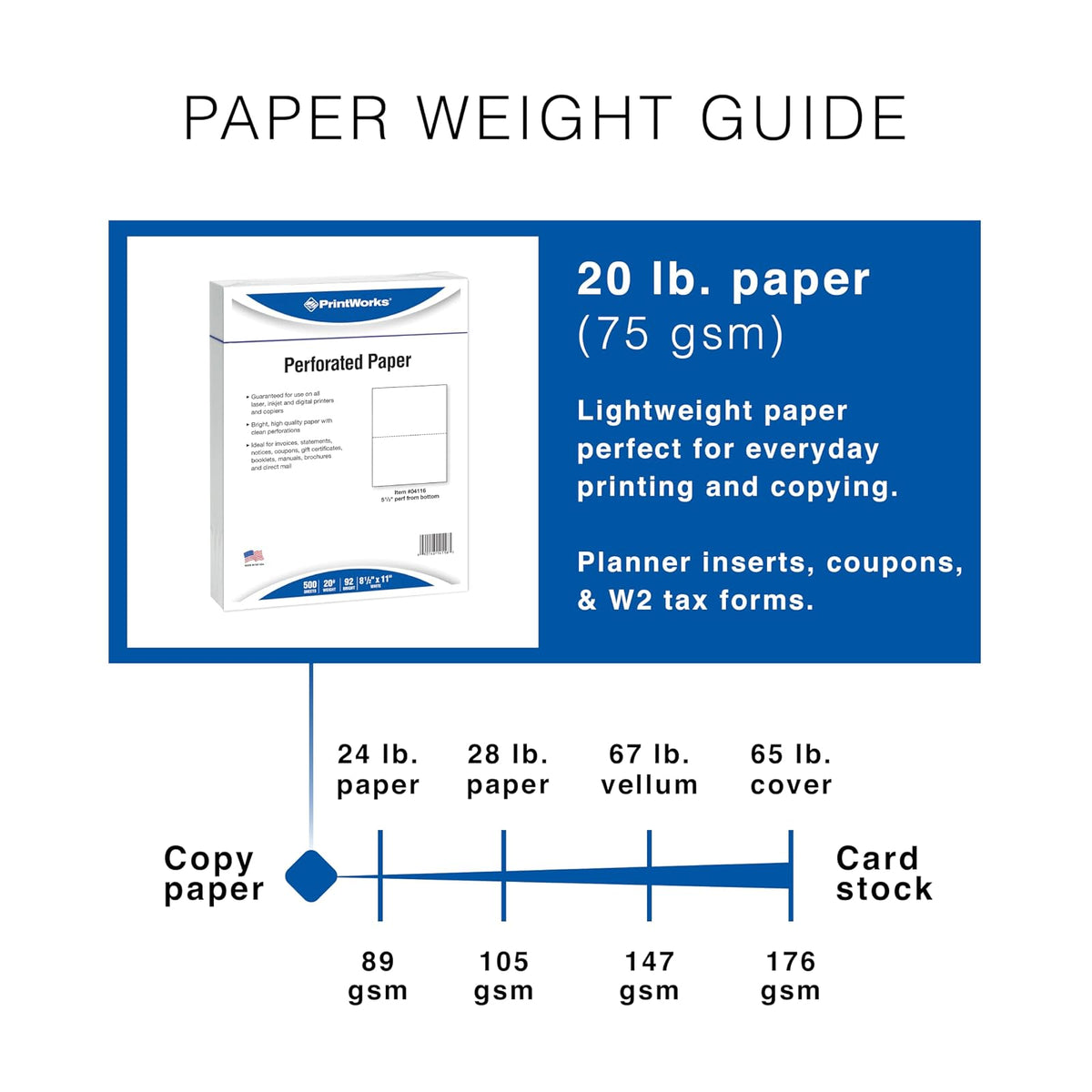 PrintWorks - Papel perforado profesional, 2 partes Perf, 2500 hojas., 2500 Sheets