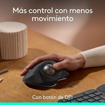 Logitech MX Ergo S Mouse inalámbrico avanzado con trackball, Mouse ergonómico inalámbrico Recargable Mediante USB-C con Bluetooth y dongle cifrado, 6 Botones programables, para PC/Mac - Grafito
