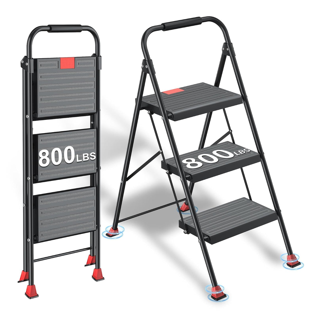 Taburete Plegable Plegable de 800 Libras, Resistente con pasamanos para el hogar, Adultos, Cocina, 3 escalones de extensión Alto, para Interiores, casa, clóset, Escalera, Escalera, Escalera, Escalera