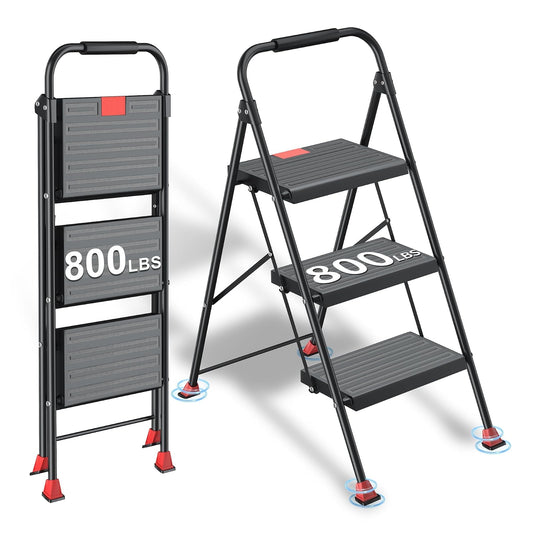 Taburete Plegable Plegable de 800 Libras, Resistente con pasamanos para el hogar, Adultos, Cocina, 3 escalones de extensión Alto, para Interiores, casa, clóset, Escalera, Escalera, Escalera, Escalera