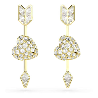 Swarovski Idyllia - Pendientes de gota con forma de corazón con flecha, color blanco