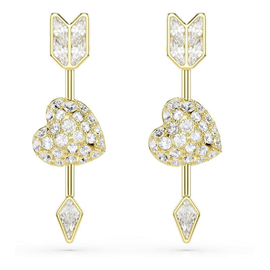 Swarovski Idyllia - Pendientes de gota con forma de corazón con flecha, color blanco