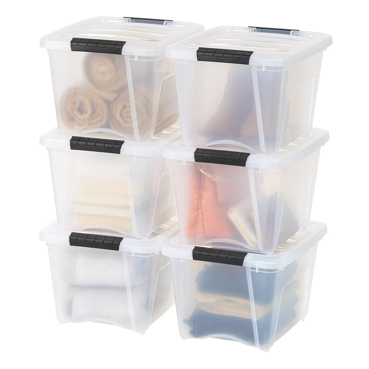 IRIS USA 6 Contenedores de 19 Qt con Tapa, Transparentes | Diseño transparente para ver el contenido fácilmente. Ideal para ropa de cama, decoración y clóset. Diseño anidable.