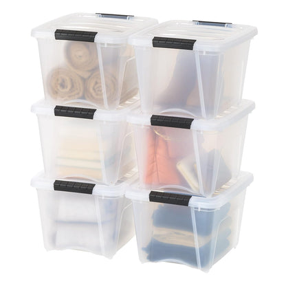 IRIS USA 6 Contenedores de 19 Qt con Tapa, Transparentes | Diseño transparente para ver el contenido fácilmente. Ideal para ropa de cama, decoración y clóset. Diseño anidable.