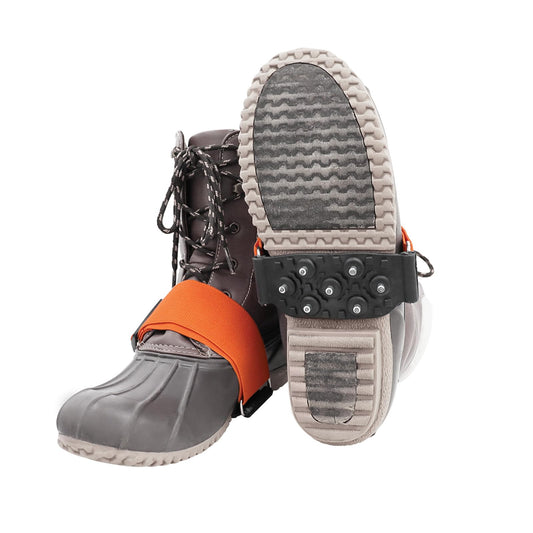 Ice Gripster™ Treads - Tacos de tracción antideslizantes para nieve y hielo, crampones antideslizantes de suela media con correas ajustables, 7 tacos de tungsteno para un agarre seguro, naranja y negro