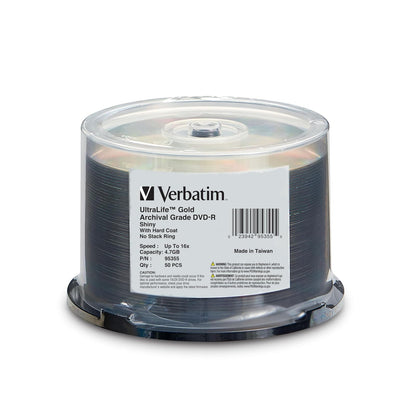 Verbatim DVD-R 4.7GB 8X UltraLife Gold Archival Grade - Branded Surface & Hard Coat - 50pk Spindle