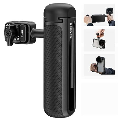 NEEWER Mango Lateral de Liberación Rápida para Jaula de Teléfono PA073 PA074 para iPhone 16 Pro/16 Pro MAX, PA042 para Samsung S24 Ultra, con Zapata Fría, Pin Antiapagado, Bloqueo Negro, PA045B