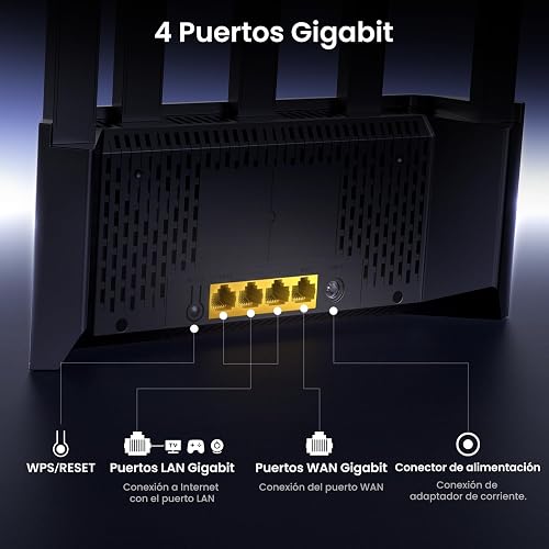 Tenda Router RX12L Pro WiFi 6 AX3000 WiFi de Doble Banda, 5 Antenas de 6dBi, 4 Puertos Gigabit, Diseño Vertical, Compatible con WPA3 y VPN