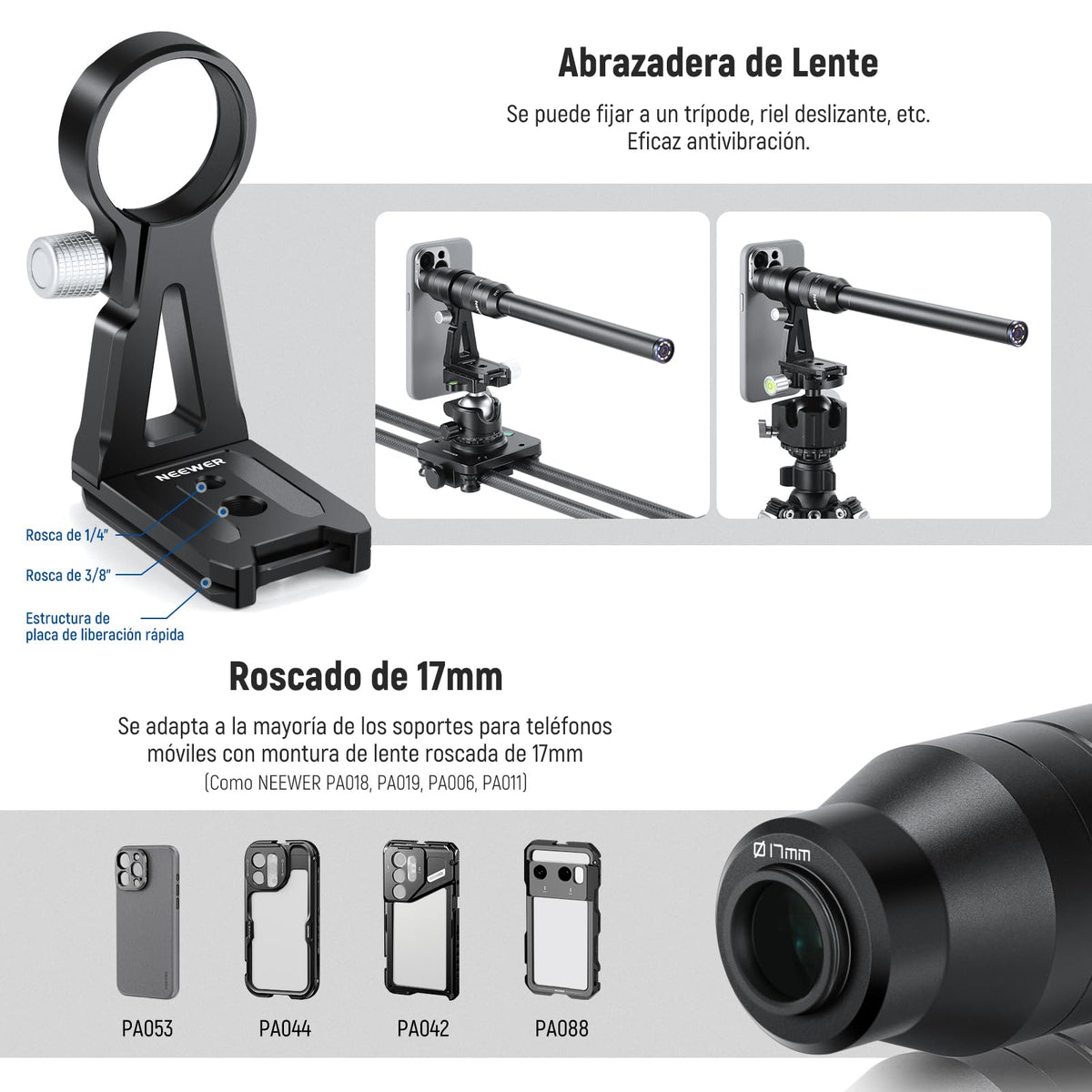 NEEWER 18mm 2X Macro Probe Lente para Teléfono con Rosca 17mm,Compatible con SmallRig/ShiftCam/SANDMARC Jaulas Celular para iPhone Samsung con Adaptador Lente 17mm,LS-51