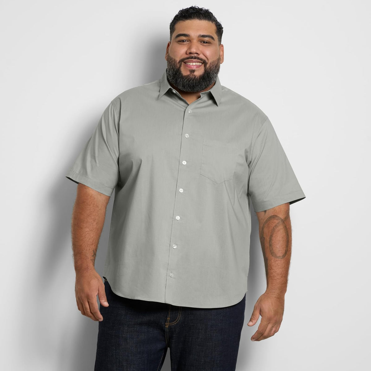 Van Heusen Camisa de Manga Corta sin Arrugas Grande y Alta a Cuadros Camisa Abotonada para para Hombre