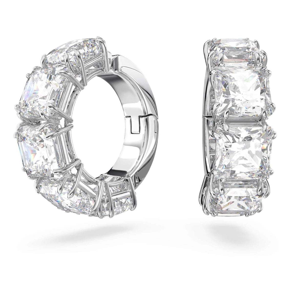Swarovski Aretes de clip Millenia, Talla cuadrada, Blancos, Baño de rodio