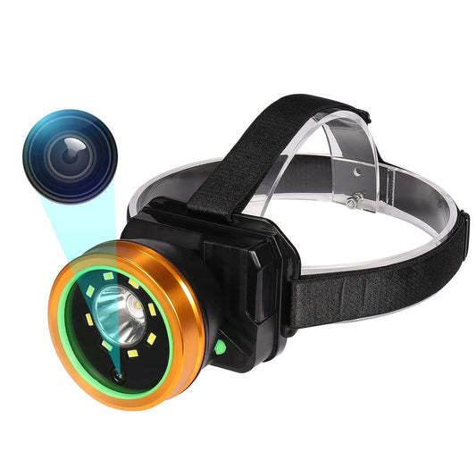 Cámara de Faros, Cámara de Manos Libres 1080P HD Con tarjeta de memoria de 32 G, Cámara Ajustable Montada Recargable con Linterna para Camping, Senderismo, Pesca, Camping
