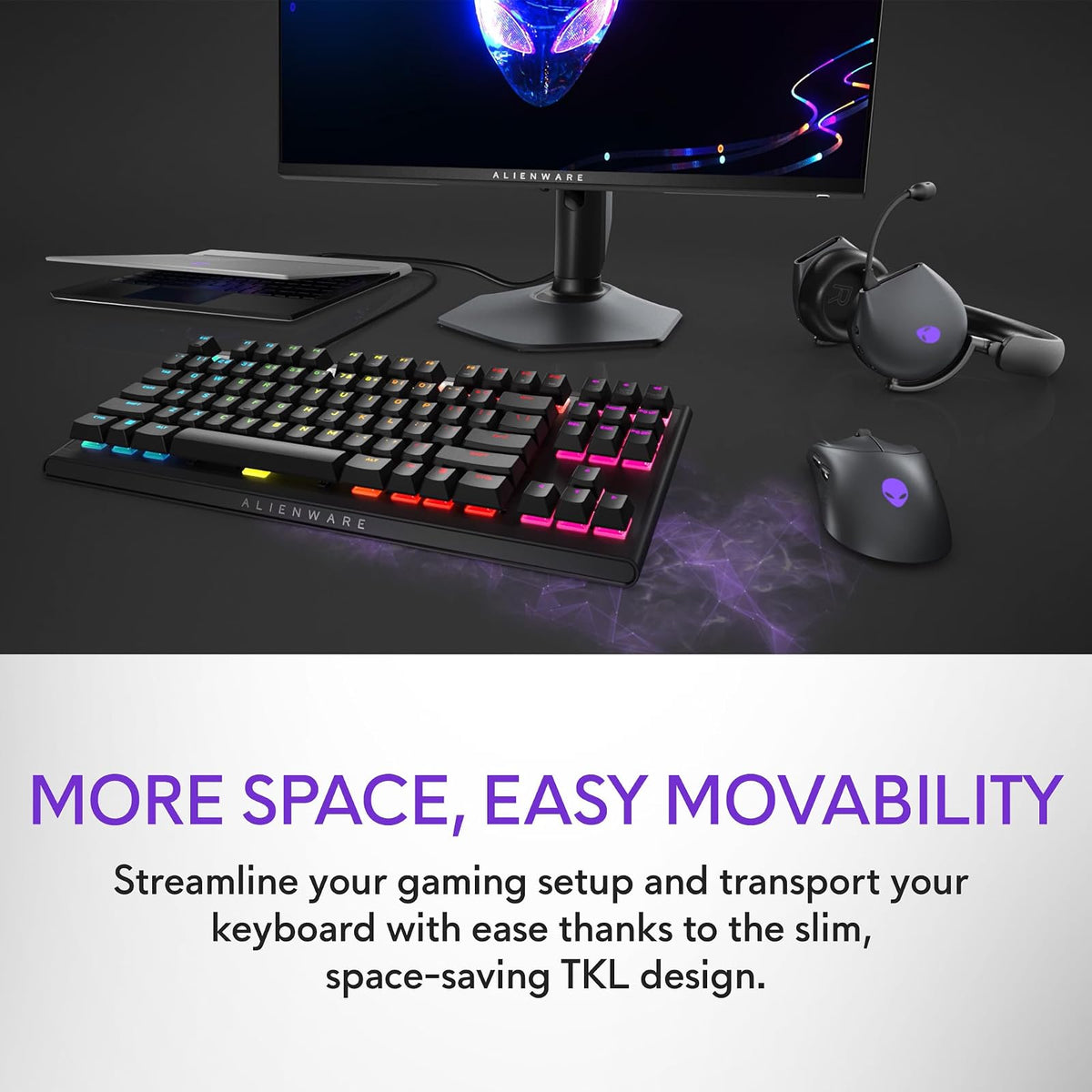 Alienware Teclado Tenkeyless para Juegos - AW420K USB-C | USB-C, cable desmontable, altura ajustable, RGB por tecla, lado oscuro de la luna