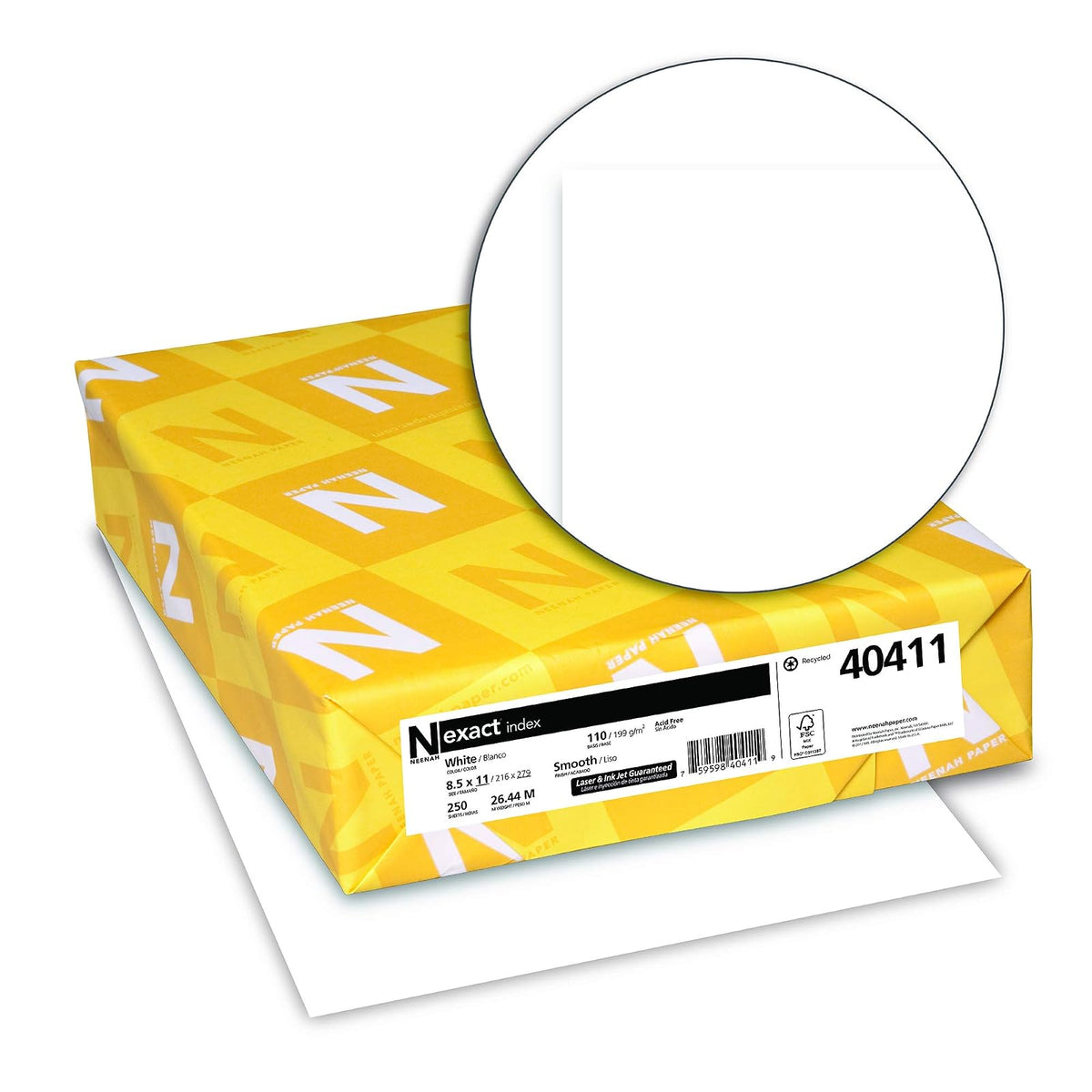Neenah Paper Exact - Tarjeta de índice de 94 brillantes, peso índice de 100 libras, 8.5 x 11, blanco, paquete de 250 unidades - 18 x 11 - 11 libras