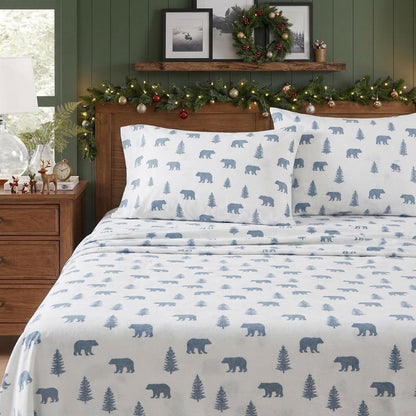 Eddie Bauer - Juego de sábanas de Franela de algodón, Cepillado para Mayor suavidad, decoración acogedora del hogar (Oso y árboles, Individual)