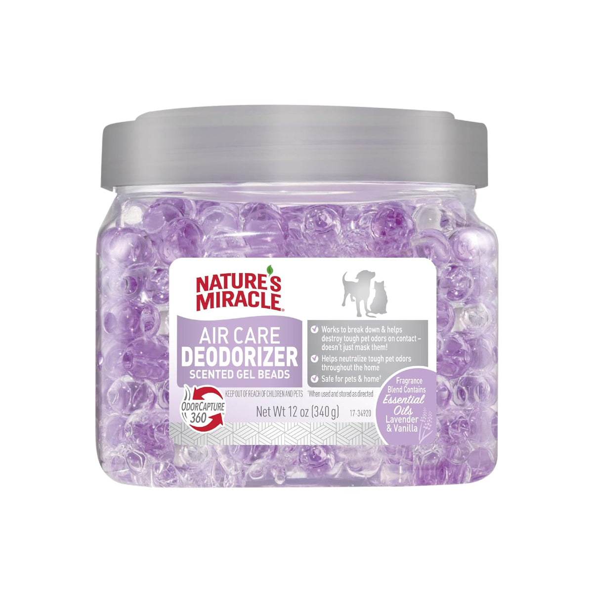Natures Miracle Perlas Eliminadoras de Olores para Hogar y Mascotas, Aroma Lavanda y Vainilla, Neutraliza Malos Olores, 340 g