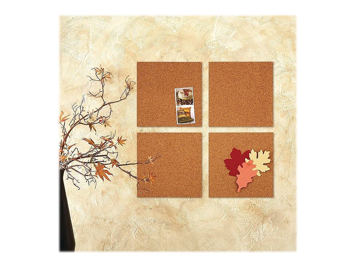 Quartet Azulejos de corcho, tablero de corcho, 12 x 12 pulgadas, tablero de corcho, tableros de anuncios de pared, natural, 4 unidades (paquete de 1)