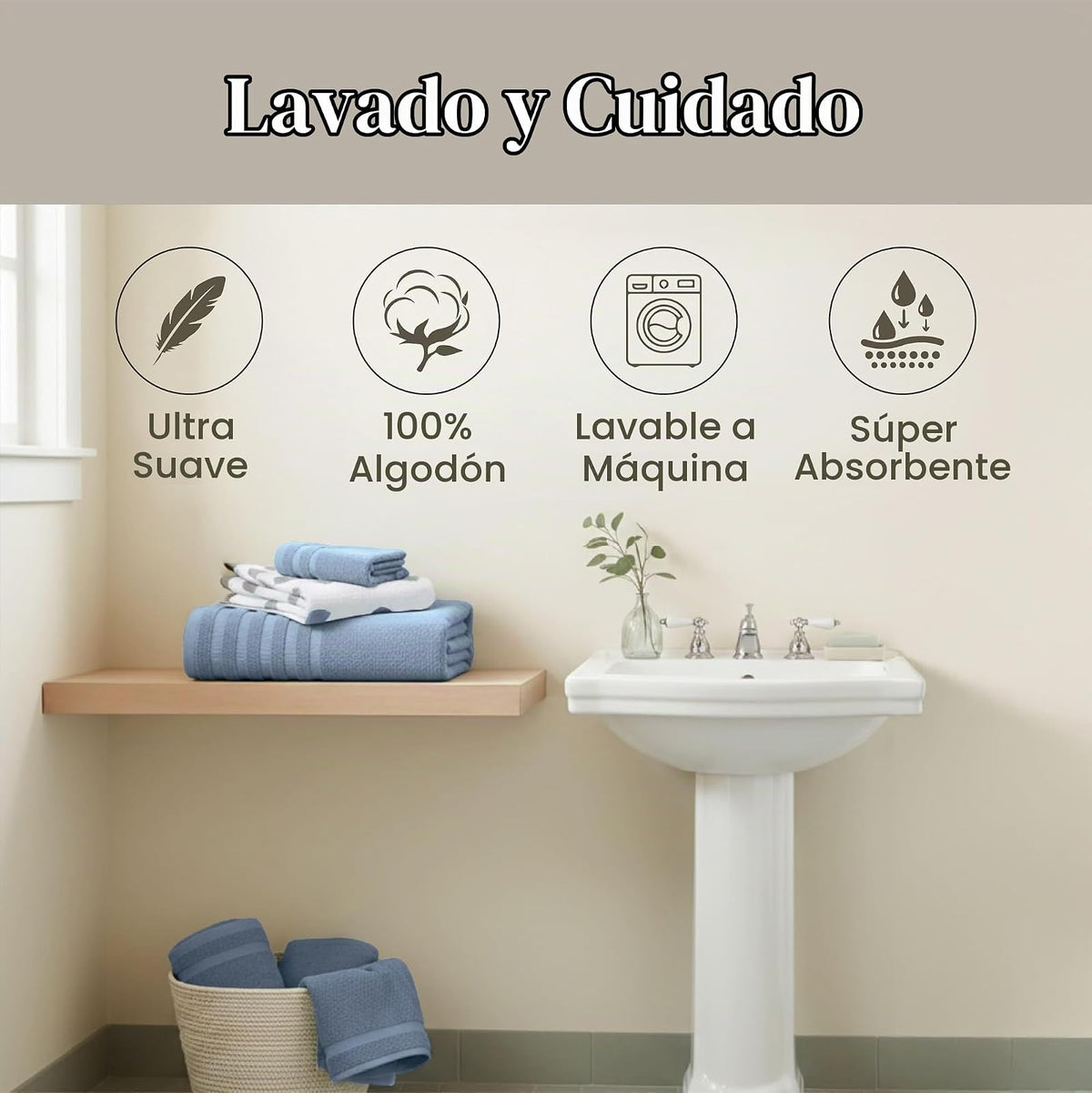Modern Threads Organic Vines - Juego de 6 Toallas de algodón 100% – Hilo teñido Jacquard y sólido – Incluye 2 Toallas de baño, 2 Toallas de Mano, 2 paños – Absorbente, de Secado rápido, Suave y