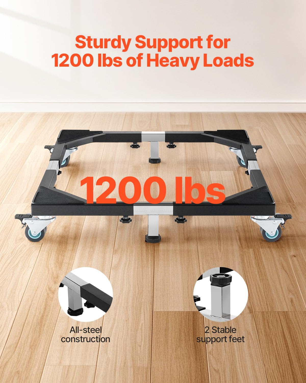 VEVOR Base Móvil para Muebles 930 x 810 x 100 mm con 8 Ruedas Gemelas con Bloqueo y 4 Frenos, Capacidad de Carga de 544 kg, Plataforma Rodante Ajustable de 584,2-929,64 mm para Lavadora, Frigorífico
