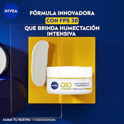 NIVEA Crema Facial Reafirmante Q10 (50 ml), Tratamiento Antiarrugas de Día Fps 30 ayuda a la generación de Colágeno en la piel y reducir las líneas de expresión, Todo Tipo de Piel