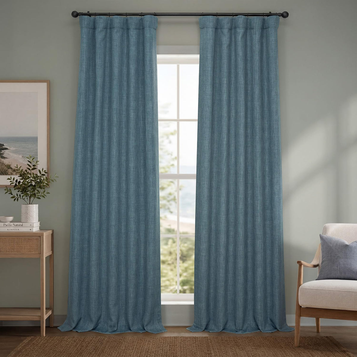 Half Price Drapes Cortina de Lino Sintético para Oscurecer - 127An x 213.4Al cm (1 Paneles) - Reverie Blue