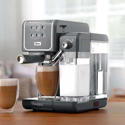 Oster Cafetera PrimaLatte 2 Touch con Panel Táctil y 19 Bar de Presión | Prepara espresso, cappuccino y latte, compatible con café molido, sobres E.S.E. y cápsulas Nespresso, Gris, BVSTEM6801M