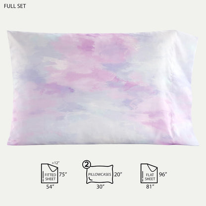 Heritage Kids - Juego de sábanas matrimoniales de 4 piezas – color morado acuarela, incluye sábana superior, sábana bajera ajustable y 2 fundas de almohada, ropa de cama suave y cómoda para habitación