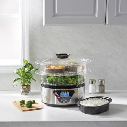 Hamilton Beach 37530Z/ Vaporera y Arrocera Digital/Bandejas Apilables/Capacidad de 5.2L