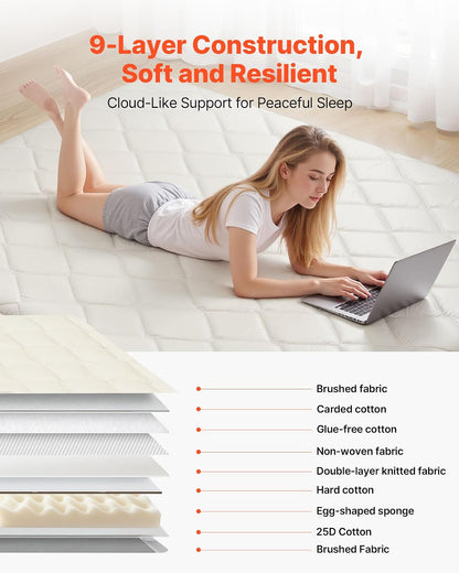 VEVOR - Colchón de futón japonés, 100% Espuma cómoda de Alta Densidad, tapete Plegable de Tatami con Bolsa de Almacenamiento, Almohadilla de Dormir para Acampar, recámara o Yoga